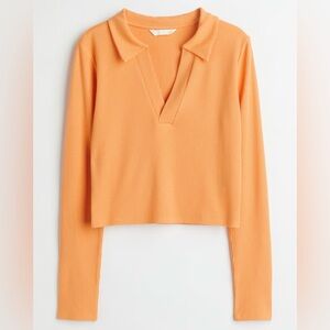 H&M Orange Ribbed V-neck Top